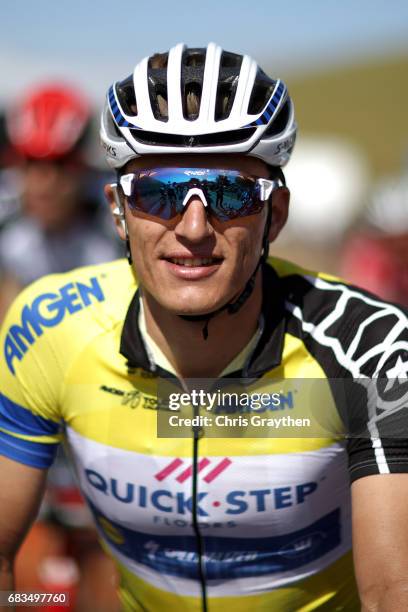 Marcel Kittel of Germany, riding for Quick-Step Floors in the AMGEN Race Leader's Jersey finishes stage two of the AMGEN Tour of California from...