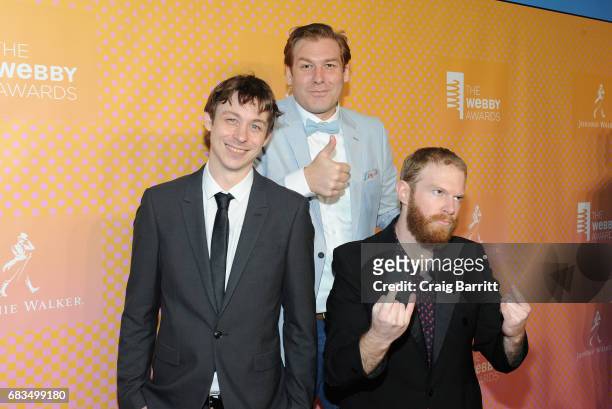 Marcus Parks, Ben Kissel and Henry Zebrowski attend The 21st Annual Webby Awards with specialty cocktails provided by Johnnie Walker at Cipriani Wall...