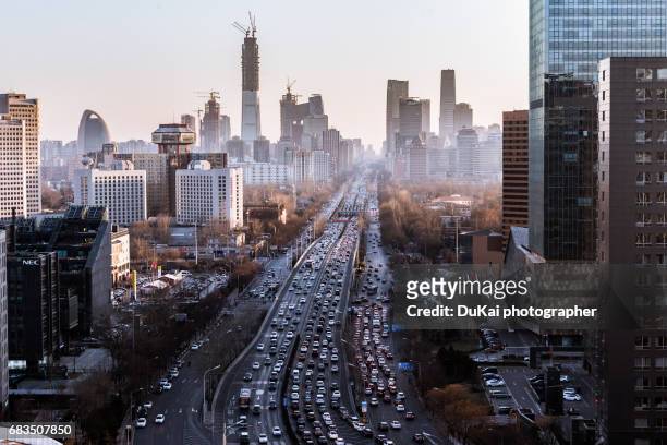 highway in beijing - traffic jam china stock pictures, royalty-free photos & images
