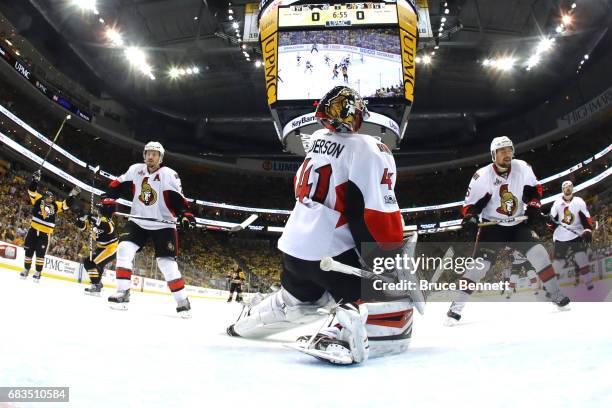 Phil Kessel of the Pittsburgh Penguins celebrates after scoring a goal against Craig Anderson of the Ottawa Senators during the third period in Game...