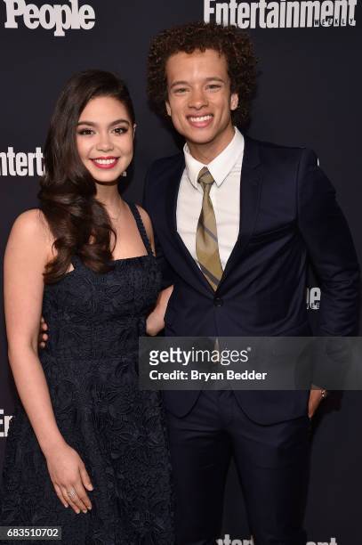 Auli'i Cravalho and Damon J. Gillespie of Rise attend the Entertainment Weekly and PEOPLE Upfronts party presented by Netflix and Terra Chips at...