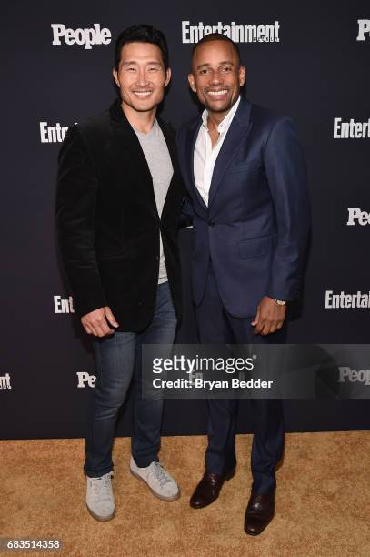 Daniel Dae Kim of Hawaii Five-O and Hill Harper attends the Entertainment Weekly and PEOPLE Upfronts party presented by Netflix and Terra Chips at...