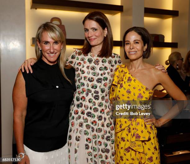 Courtney Sarofim, Plum Sykes and Alison Sarofim at the 'Party Girls Die in Pearls' book launch at Burberry Houston at The Galleria on May 15, 2017 in...