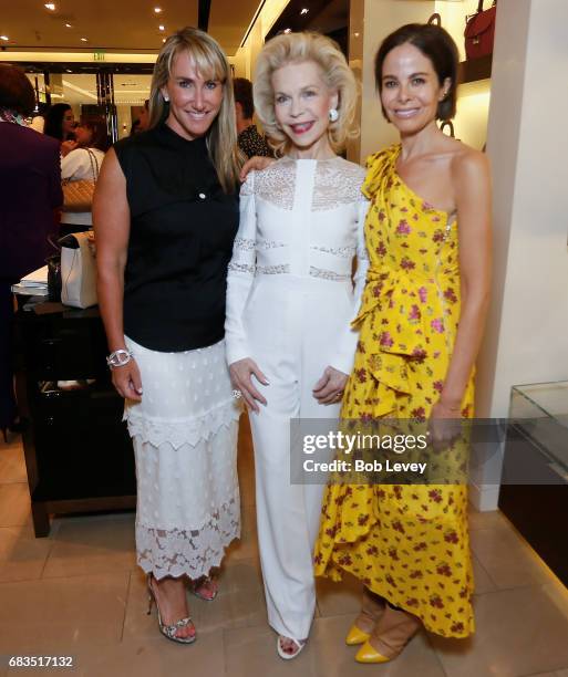 Courtney Sarofim, Lynn Wyatt and Alison Sarofim at the 'Party Girls Die in Pearls' book launch at Burberry Houston at The Galleria on May 15, 2017 in...