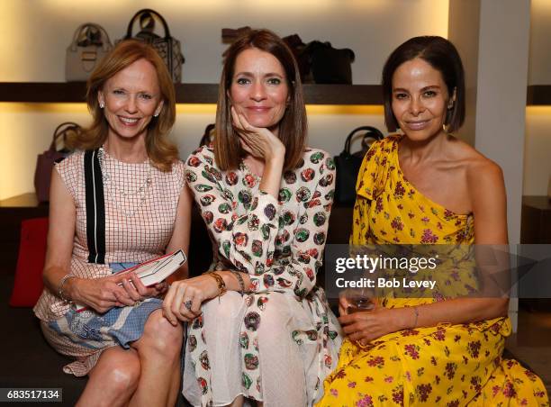 Susan Sarofim, Plum Sykes and Alison Sarofim at the 'Party Girls Die in Pearls' book launch at Burberry Houston at The Galleria on May 15, 2017 in...