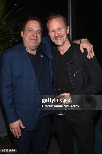 Jeff Garlin and Morgan Spurlock attend the Entertainment Weekly and PEOPLE Upfronts party presented by Netflix and Terra Chips at Second Floor on May...