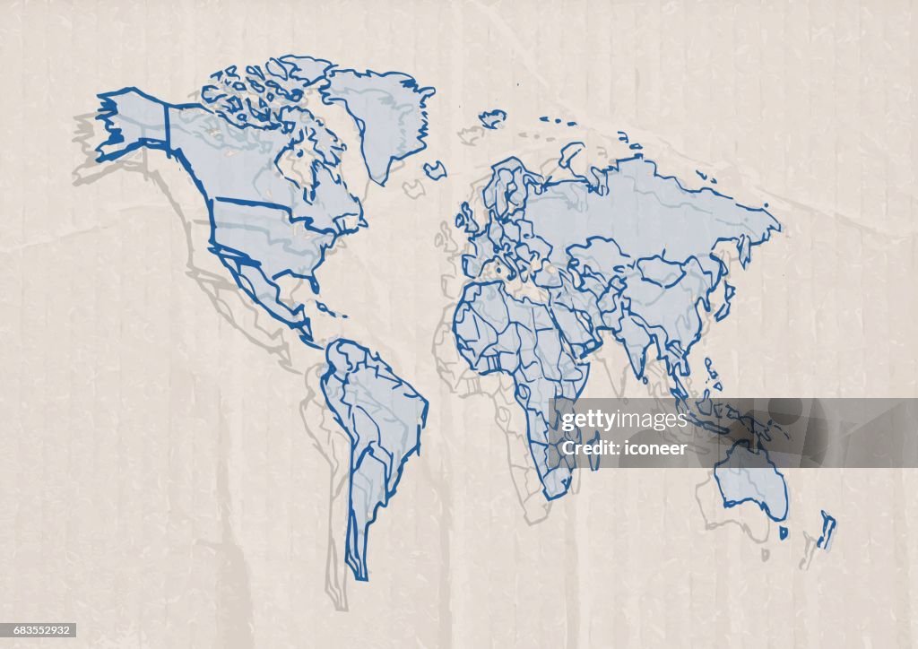 Paper Blue Map World Map Blue On Cardboard Background High-Res Vector Graphic - Getty ...