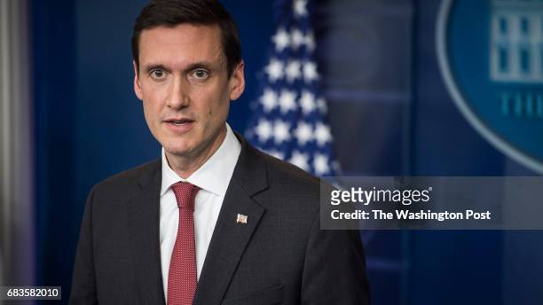 Homeland security adviser Tom Bossert speaks during the daily press briefing at the White House in Washington, DC on Thursday, May 11, 2017.