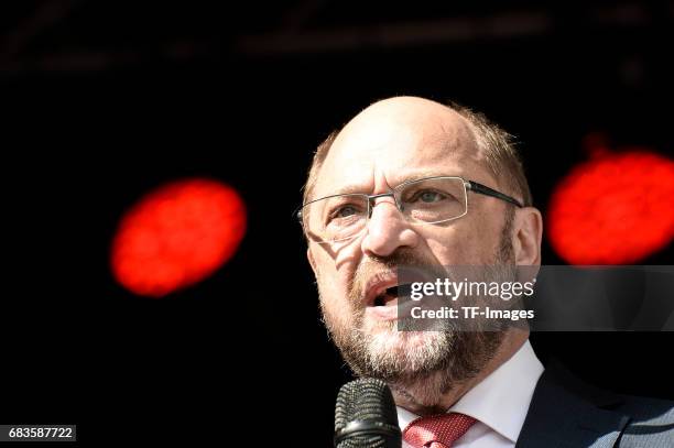 Martin Schulz, leader of the German Social Democrats speaks at the final SPD campaign rally in state elections in North Rhine-Westphalia on May 12,...