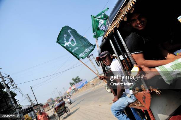 Supporters of Jai Prakash, the Congress candidate for the Lok Sabha Hisar bye-election, photographed at congress party office in Hisar.