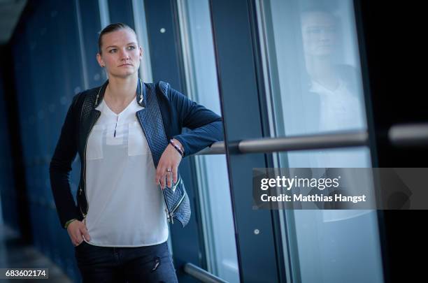 Alexandra Popp of Germany poses for a portrait during the DFB Ladies Marketing Day at Commerzbank Arena on April 3, 2017 in Frankfurt am Main,...