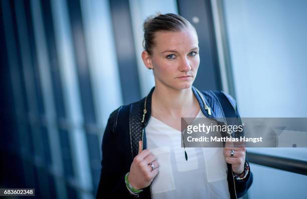 Alexandra Popp of Germany poses for a portrait during the DFB Ladies Marketing Day at Commerzbank Arena on April 3, 2017 in Frankfurt am Main,...