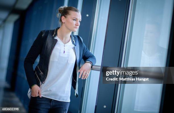 Alexandra Popp of Germany poses for a portrait during the DFB Ladies Marketing Day at Commerzbank Arena on April 3, 2017 in Frankfurt am Main,...