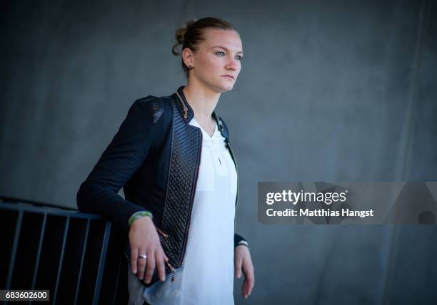 Alexandra Popp of Germany poses for a portrait during the DFB Ladies Marketing Day at Commerzbank Arena on April 3, 2017 in Frankfurt am Main,...