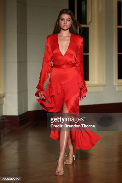 Model walks the runway during the Bec & Bridge show at Mercedes-Benz Fashion Week Resort 18 Collections at Seven at David Jones on May 16, 2017 in...