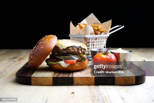 tenderloin beef burger cooking with french style on light and relax table - steak and kidney pie stock pictures, royalty-free photos & images