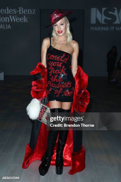 Imogen Anthony arrives ahead of the Zambesi show at Mercedes-Benz Fashion Week Resort 18 Collections at Carriageworks on May 16, 2017 in Sydney,...