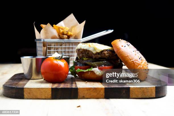 tenderloin beef burger cooking with french style on light and relax table - steak and kidney pie stock pictures, royalty-free photos & images