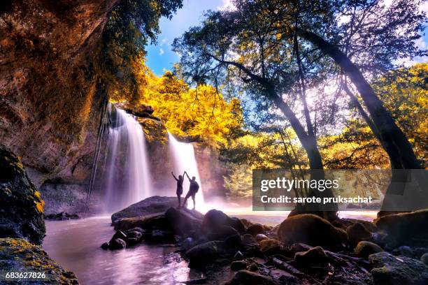 heo suwat waterfall in khao yai national park famous waterfall park in thailand . autumn season for  leaves. - khao yai national park stock pictures, royalty-free photos & images