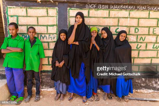 Waaf Dhuung, Ethiopia Students in front of a primary school in a village in the Somali region of Ethiopia, where Pastorale settled because of the...