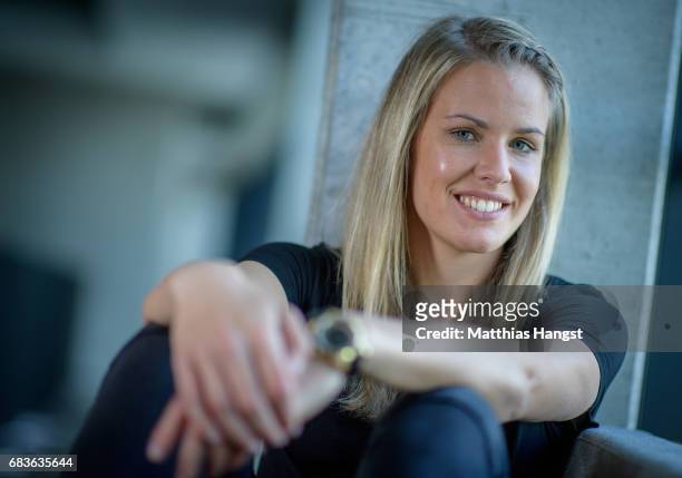Lena Petermann of Germany poses for a portrait during the DFB Ladies Marketing Day at Commerzbank Arena on April 3, 2017 in Frankfurt am Main,...