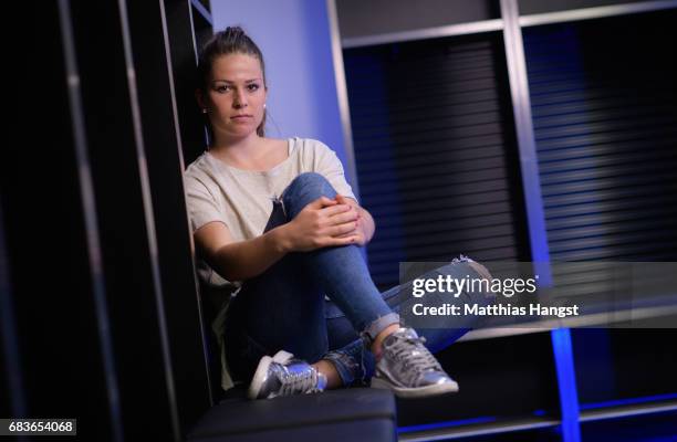 Melanie Leupolz of Germany poses for a portrait during the DFB Ladies Marketing Day at Commerzbank Arena on April 3, 2017 in Frankfurt am Main,...