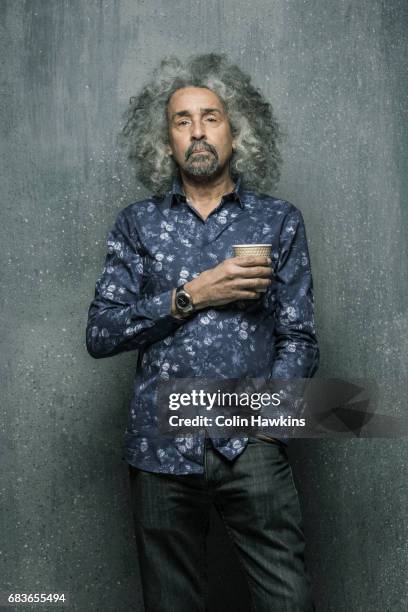 confident senior male with paper coffee cup - senior man grey long hair stock pictures, royalty-free photos & images