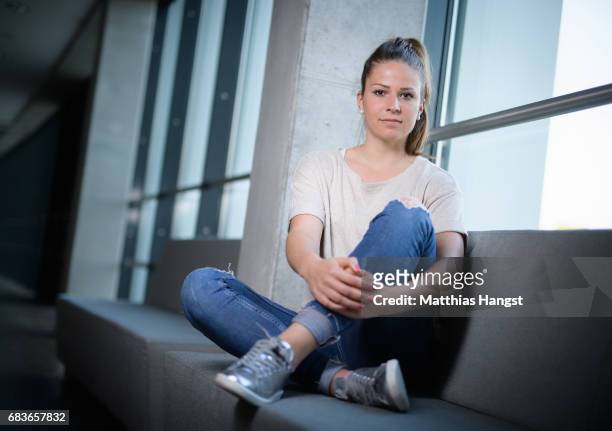 Melanie Leupolz of Germany poses for a portrait during the DFB Ladies Marketing Day at Commerzbank Arena on April 3, 2017 in Frankfurt am Main,...