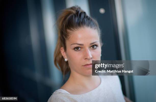 Melanie Leupolz of Germany poses for a portrait during the DFB Ladies Marketing Day at Commerzbank Arena on April 3, 2017 in Frankfurt am Main,...