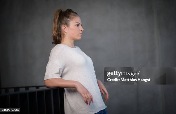 Melanie Leupolz of Germany poses for a portrait during the DFB Ladies Marketing Day at Commerzbank Arena on April 3, 2017 in Frankfurt am Main,...