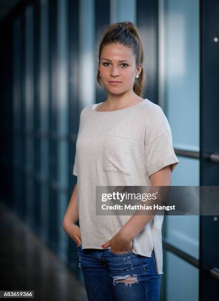 Melanie Leupolz of Germany poses for a portrait during the DFB Ladies Marketing Day at Commerzbank Arena on April 3, 2017 in Frankfurt am Main,...