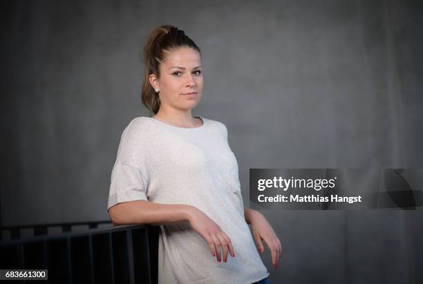 Melanie Leupolz of Germany poses for a portrait during the DFB Ladies Marketing Day at Commerzbank Arena on April 3, 2017 in Frankfurt am Main,...