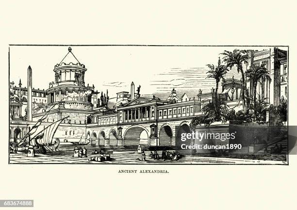 view of ancient alexandria - ancient stock illustrations