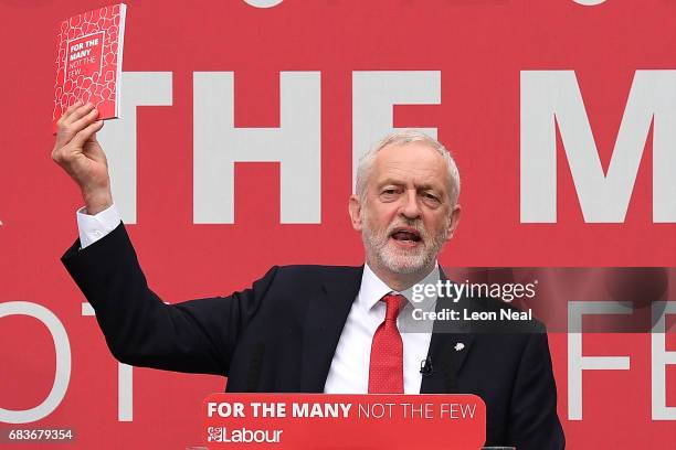 Leader of the Labour Party Jeremy Corbyn launches the Labour Party Election Manifesto, at Bradford University on May 16, 2017 in Bradford, England....