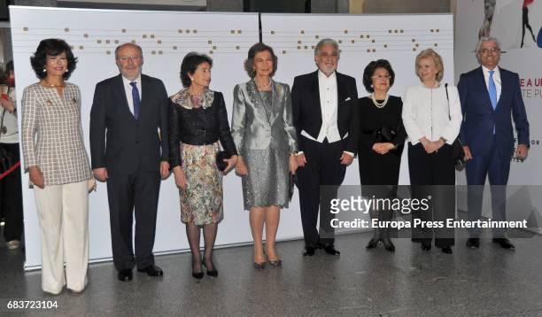 Queen Sofia of Spain , Singer Placido Domingo , his wife Marta Ornelas , Soledad Becerril , Paloma O'Shea and Ana Patricia Botin attend a Placido...