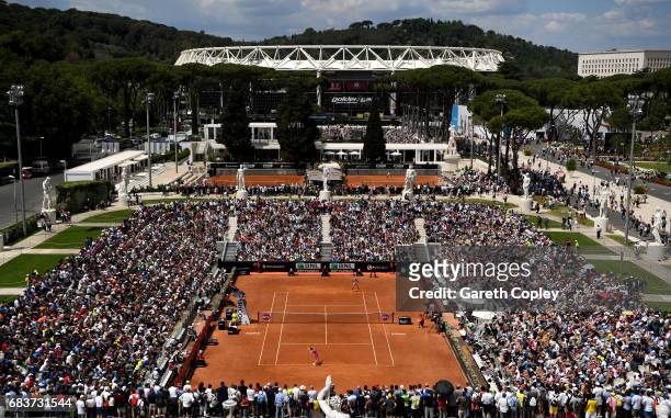 General view of play the first round match between Roberto Vinci of Italy and Ekaterina Makarova of Russia on the Pietrangeli court during their...