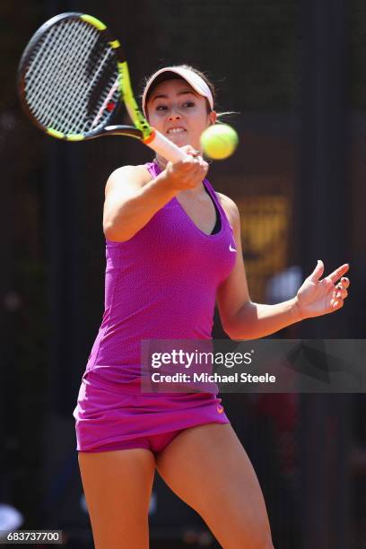 Catherine Bellis of USA in action during her first round match against Misaki Doi of Japan on Day Three of The Internazionali BNL d'Italia 2017 at...