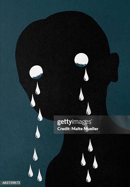 stockillustraties, clipart, cartoons en iconen met illustration of man crying against blue background - teardrop