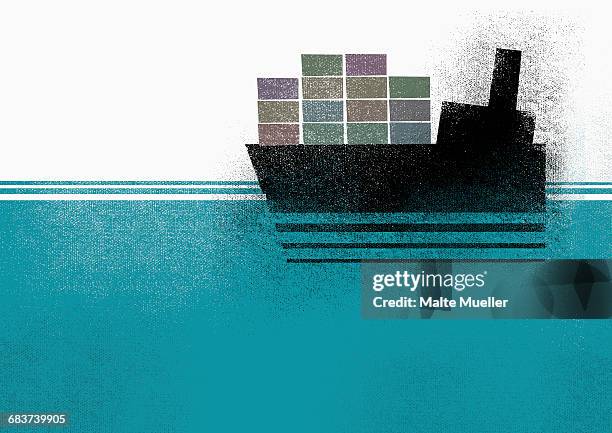 illustration of cargo ship moving on sea - freight transportation stock illustrations