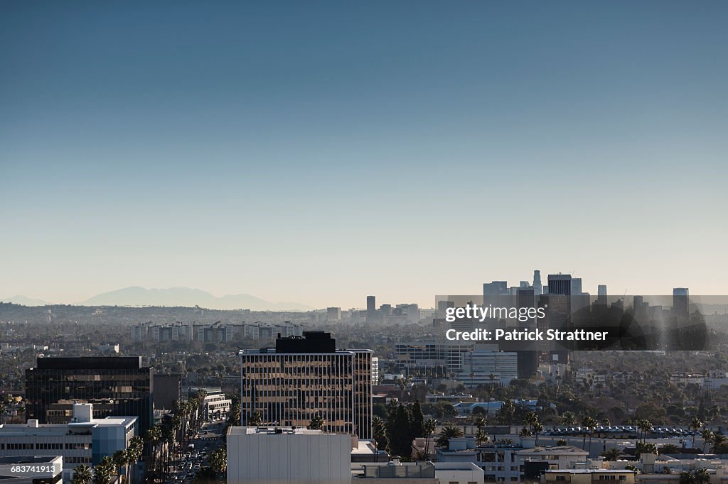 High angle view of cityscape against clear sky, Beverly Hills, California, USA
