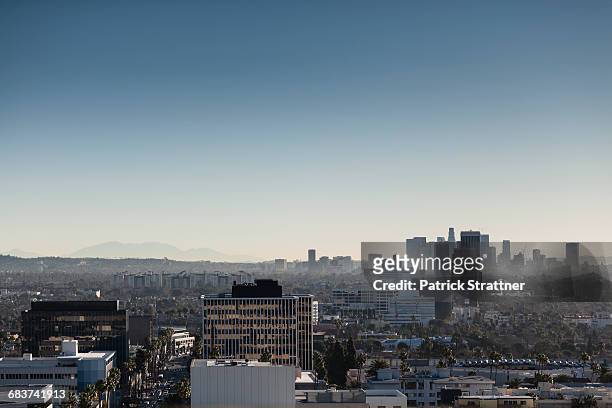 high angle view of cityscape against clear sky, beverly hills, california, usa - beverly hills california stock pictures, royalty-free photos & images