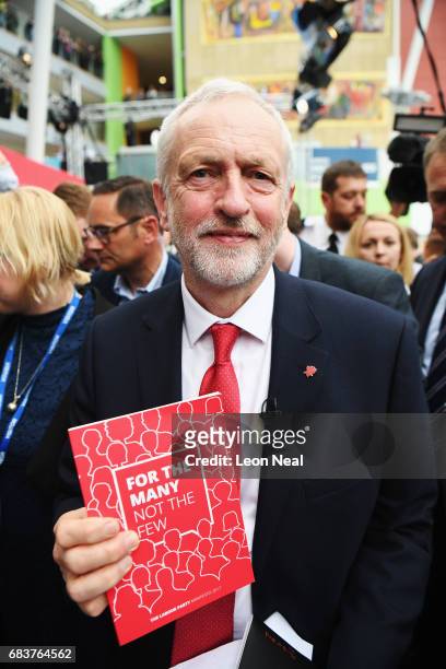 Leader of the Labour Party Jeremy Corbyn attends a campaign rally after launching the Labour Party Election Manifesto on May 16, 2017 in Bradford,...