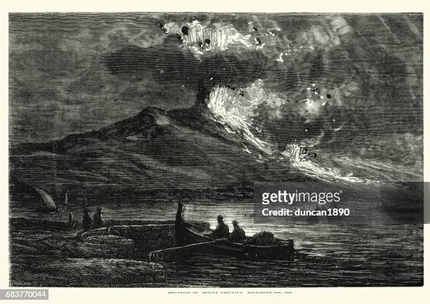 ilustraciones, imágenes clip art, dibujos animados e iconos de stock de erupción del vesubio 08 de diciembre de 1861 - vesuvio
