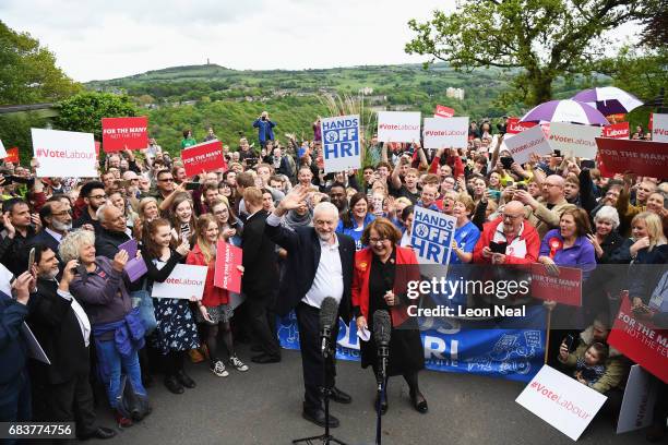 Leader of the Labour Party Jeremy Corbyn attends a campaign rally in Beaumont Park after launching the Labour Party Election Manifesto on May 16,...