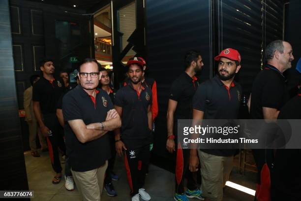 Cricketers Kedar Jhadav and Yuzvendra Chahal during special dinner for Royal Challengers Bangalore teammates by Virat Kohli at his new restaurant...