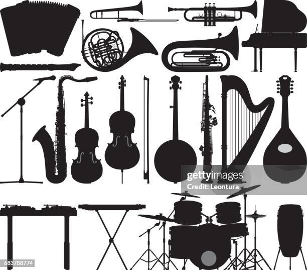 hochdetaillierte instrument silhouetten - bratsche stock-grafiken, -clipart, -cartoons und -symbole