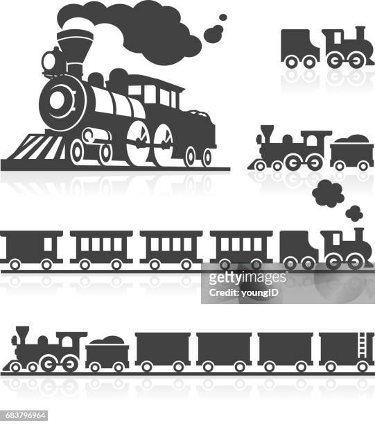 amerikanischen dampf-zug-icon-set - lokomotive stock-grafiken, -clipart, -cartoons und -symbole