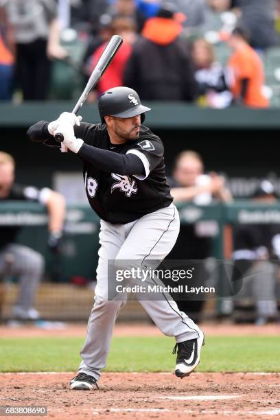 Geovany Soto of the Chicago White Sox prepares for a pitch during a baseball game against the Baltimore Orioles at Oriole Park at Camden Yards on May...