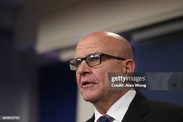 National Security Advisor H.R. McMaster speaks as he holds a press briefing at the James Brady Press Briefing Room of the White House May 16, 2017 in...