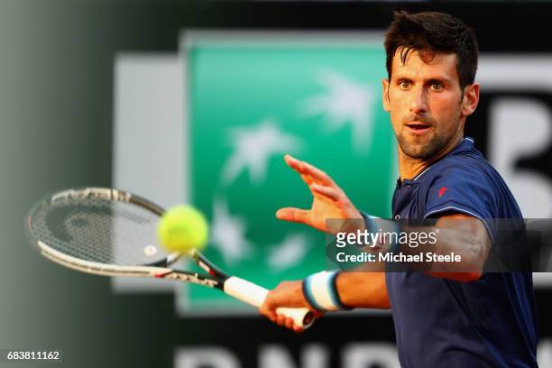 Novak Djokovic of Serbia during his second round match against Aljaz Bedene of Great Britain on Day Three of The Internazionali BNL d'Italia 2017 at...